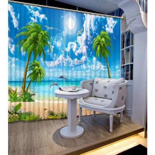 3D Curtains Printing Blackout Curtains Living Room Or Hotel Drapes Curtains Sunshade Window Curtain Sandy Beach, Seascape