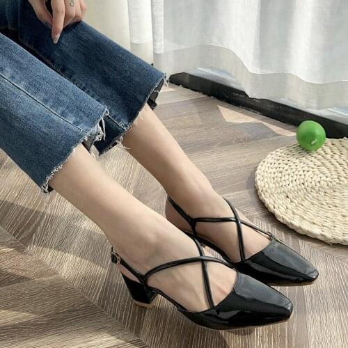 Spring 2020 Women Heel Shoes Exposed heel cross strap ankle buckle stylish and elegant Temperament banquet womens shoes U22-74