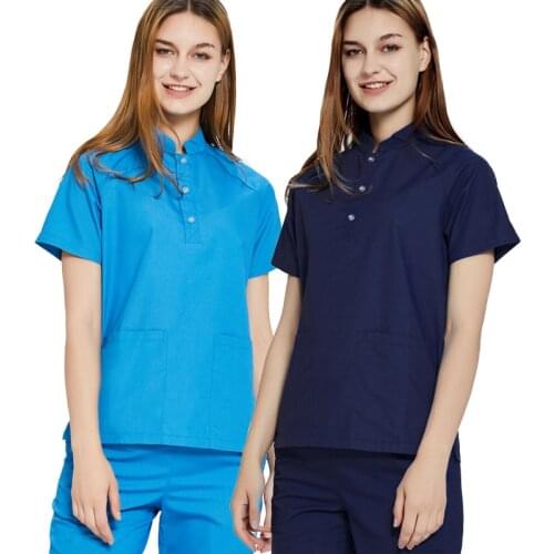 Women Scrubs Uniform Mandarin Collar Nurse Workwear Scrub Set Top and Pant Poplin Comfortable Working Uniform FRSS1903