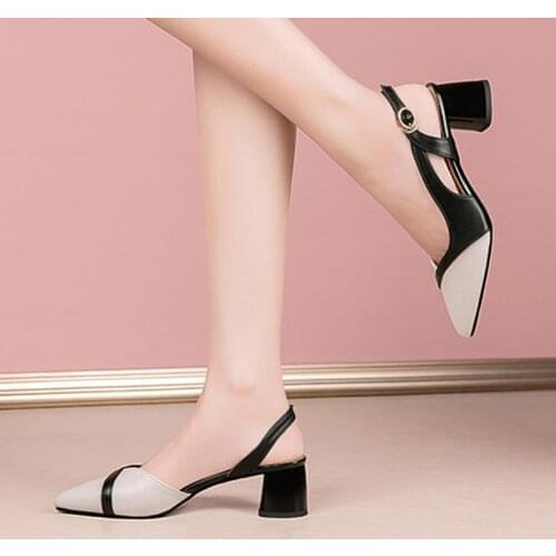 Women Sandals 2021 Summer Shoes Woman Pumps Back Strap Pointed Toe High Heels Dress Shoes Patchwrok Slingback sandalias 9245L