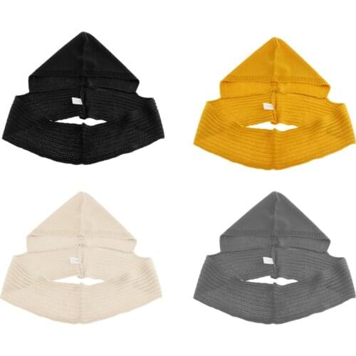 Women Winter Knit Hooded Scarf Winter Autumn Pullover Headscarf Hoodie Hat Solid Color