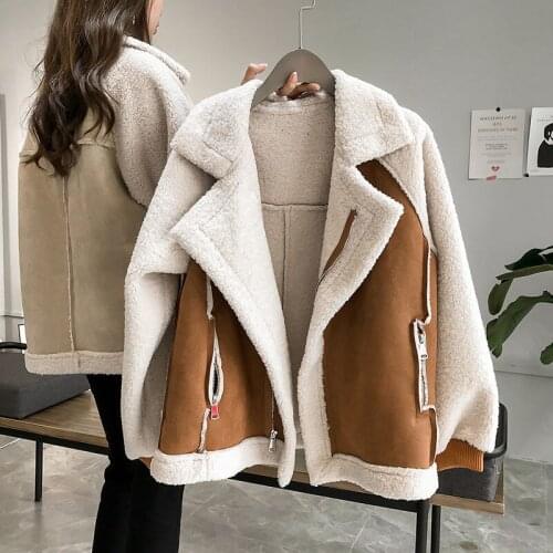 Womens fur 2021 new style coat womens tide autumn and winter short lamb cashmere motorcycle jacket padded jacket