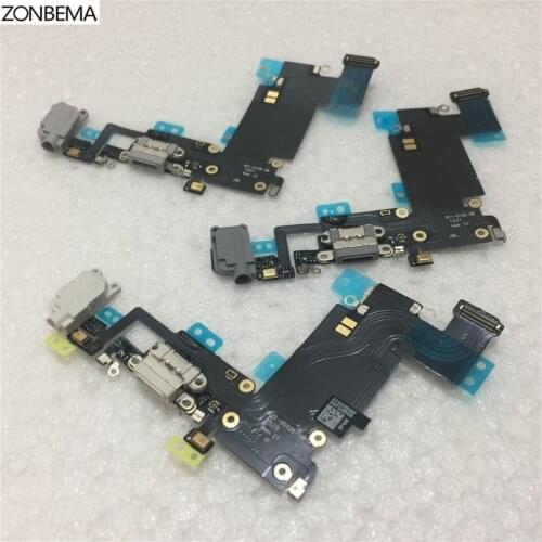ZONBEMA 100pcs Charger Charging Port Dock USB Connector Headphone Audio Jack Flex Cable For iPhone 6 6S Plus 4.7" 5.5"