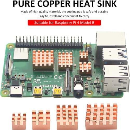 4PCS Heat Sink Copper Cooling Pad Heatsink Radiator Cooler for Raspberry Pi 4 Model B 1G 2G 4G