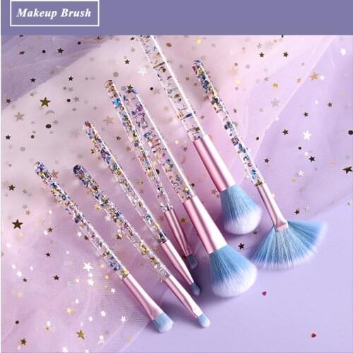 7Pcs/bag Fashion Crystal Sequins Makeup Brushes Cosmetic Powder Eye Shadow Foundation Blush Beauty Make Up Brush Tool Set Makeup