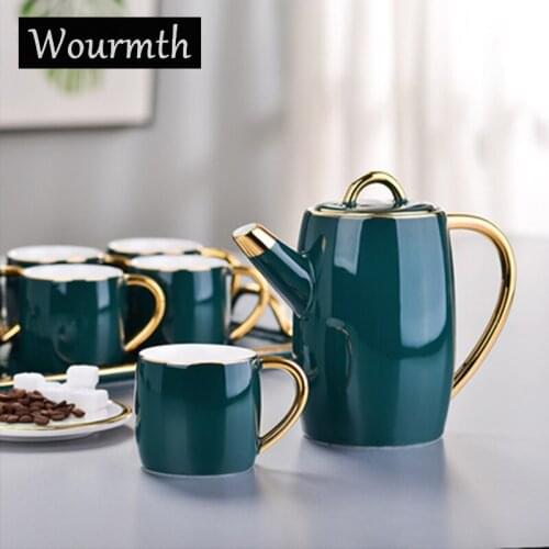 Japanese-style 8pcs Ceramic Coffee Set With tray Home Heat-Resistant Teapot Tea Set Water Bottle Creative Gold Series Drinkware