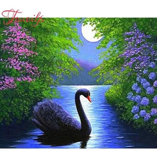 TOUOILP 5D Diamond Painting"Black Swan in Water"Diamond Embroidery Square&round Cross Stitch Rhinestone Mosaic Painting