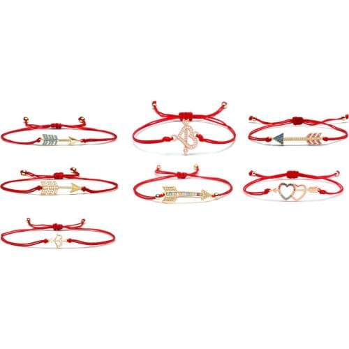 White Cubic Zirconia Stones The Arrow Of Love Charm Bracelet Women Greek Mythology Copper CZ Bow Of Cupid Red String Jewelry