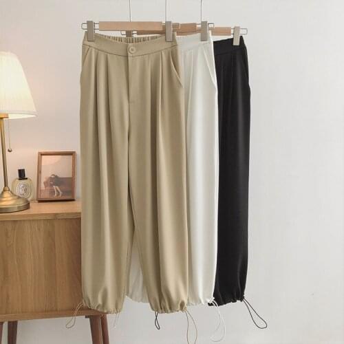 Summer Korean Fashion Thin Work Office Suit Pants Women Causal High Waist Harem Pants Pantalon Femme Black White Trousers C7487