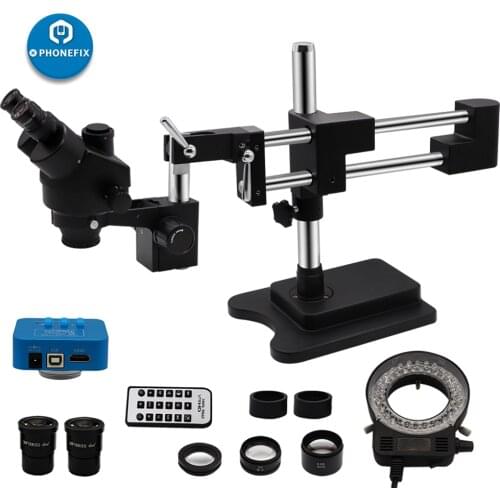 38MP 3.5X-90X Double Boom Arm Simul-Focal Trinocular Stereo Soldering Microscopeo HDMI USB Digital Electronic HD 21MP Camera