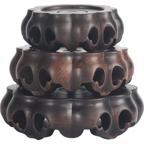 Ebony Solid Wood Round Small Base Vase Stone Teapot Handicraft Wooden Support Woodcarving Decoration Heightening Ornament Base