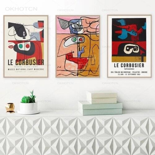 French Le Corbusier Exhibition Poster Vintage Autrement Que Sur Terre Prints Modern Mid Century Abstract Canvas Painting Decor