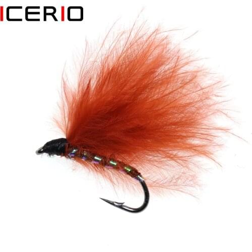 ICERIO 12PCS #8 Rust Red Marabou Streamer Flies Trout Fly Fishing Lures