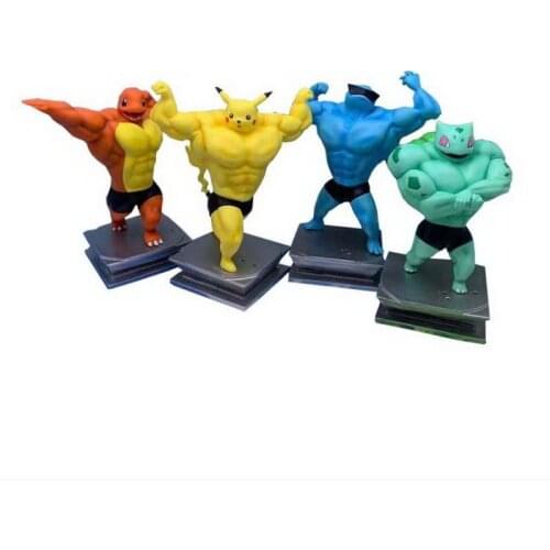 Pokemon Anime PVC Toys Models Dolls Collectible Pikachu Charmande Cosplay Muscle Man Squirtle Psyduck Boxed Figure Kids Gifts