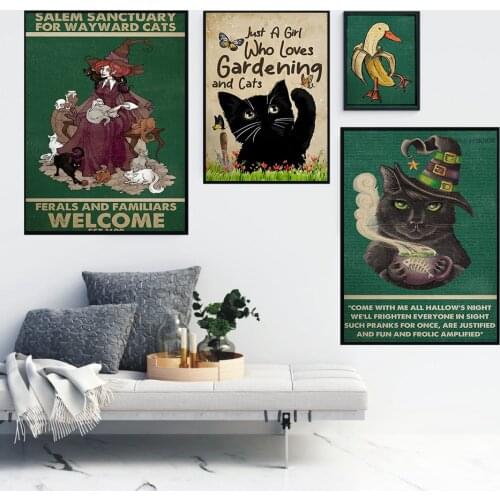 Mental Black Cat Gardening Wall Art Kitchen Print And Posters Vintage Witches Bathroom Decor Canvas Painting Home Decoration