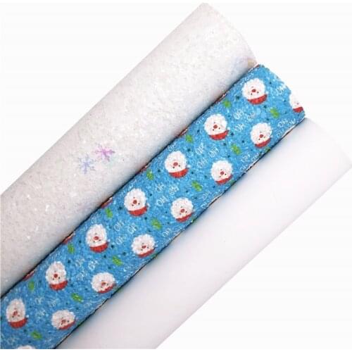 Snowflakes Chunky Glitter Leather Fabric Santa Claus Printed Synthetic Leather Faux Leather For BOWS DIY 21X29CM G543