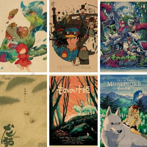 Ghibli Miyazaki Hayao Movie Retro Baby Wall Art Poster Canvas Print Painting Nordic Kids Decoration Pictures Boys Bedroom Decor