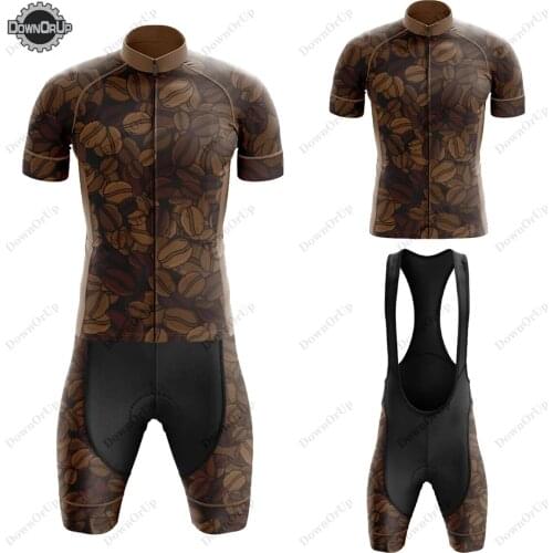 Coffee Beans Cycling Jersey Set Bike Suit And Bib Shorts Breathable 19D Gel Pad Maillot Ciclismo Hombre Cycling Clothing MTB