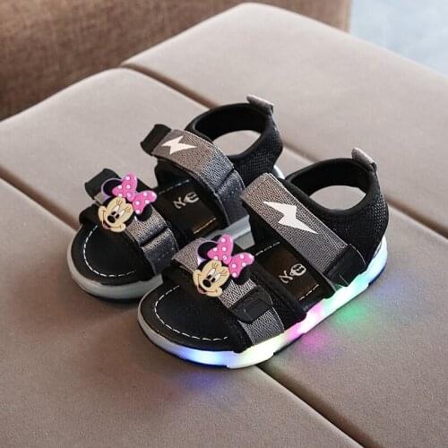 Disney Mickey 2021 Summer Boys Sandals Children LED Lights Shoes Girls Beach Shoes Hollow Breathable Lightning Childrens Shoes