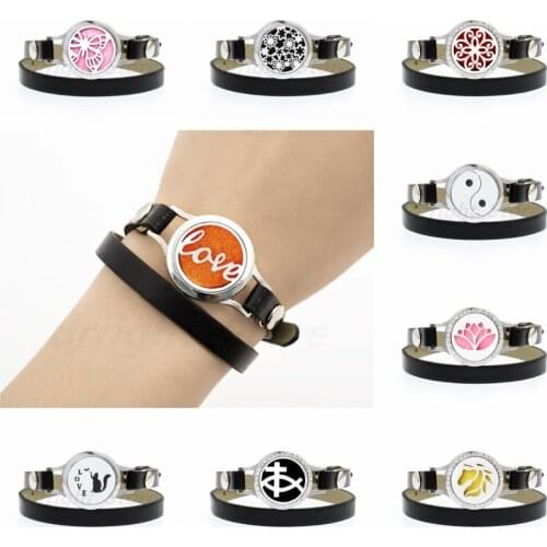 Love cat horse Essential Oil Locket Perfume Bracelet Pu Leather twist screw 25mm locket Lotus Women Aromatherapy Bracelet 10pads