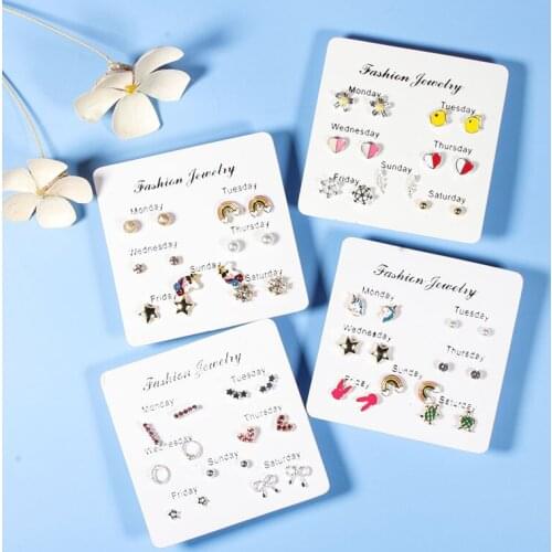 Love Star Moon Peach Heart Rabbit Stud Earrings Set Female One Week Earrings All-match Student Girl Creative Earrings