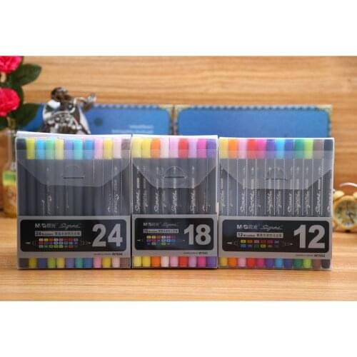 M&G Soft Brush/Fine Twin Art Marker 12/18/24 colors set Aquarelle ink for Manga design Painting Supplies