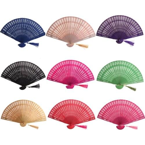 Multi Color Chinese Vintage Wood Hollow Carved Hand Fan Foldable Fan Home Decor Pocket Fan Wedding Bridal Party Favors