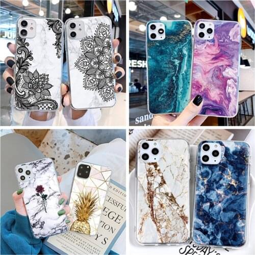 Soft TPU Phone Case For iPhone 12 Pro mini XR XS Max X 7 8 6 6S Plus SE 2020 Cover For iPhone 11 Pro Marble Flower Shell Fundas