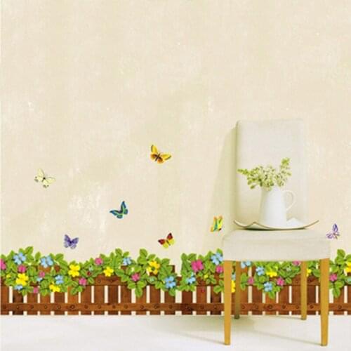 Garden Fence Flower Butterfly Wall Stickers Decal Window Glass Living Room Bedroom Home Decoration Kids Room Decor