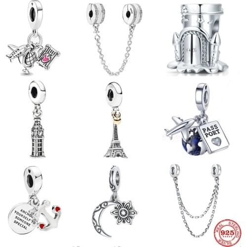 Summer New Accessories Fly Pass Port Moon Palace Fit Pandora Original Bracelet Charms Beads For Women DIY Jewelry