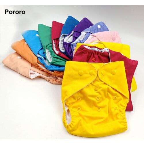 Wholesale PORORO plain color waterproof pocket diaper for 3-15kg baby, 10pcs washable nappies with snap button closure