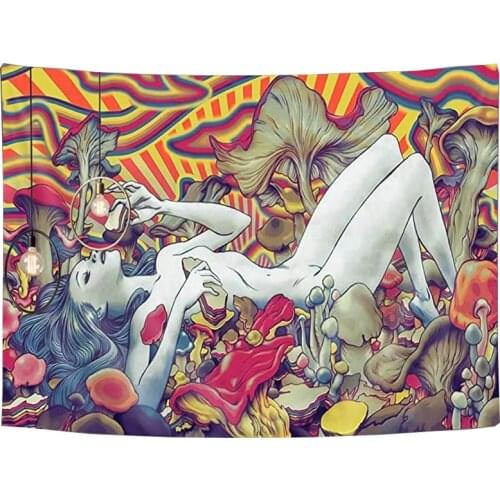 Psychedelic mushroom tapestry women bedroom carpet wall decor tenture murale tissus