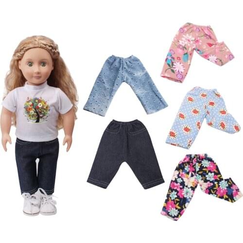 18 inch Girls doll Pant printed trousers casual pants jeans American newborn dress Baby toys fit 43 cm baby dolls t1