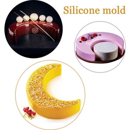 3D Moon Shape Silicone Cake Mold Crescent Silicone Cake Pan Reusable Mousse Biscuit Bread Mould for Kitchen Baking