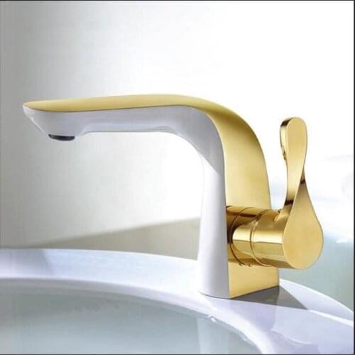 Basin Faucet Bathroom sink faucet gold white Water Tap sink mixers hot and cold brass single lever White and gold