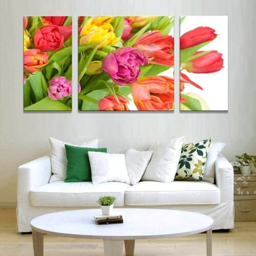 3 piece modern home decoration art printed on the canvas The tulip flowers Print On the walls of the living room Free shipping