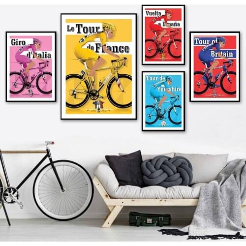 Sports Bike Cycling Canvas Painting Vintage Tour Landscape France Britain Cyclist Poster Wall Art Print Pictures Home Decoration