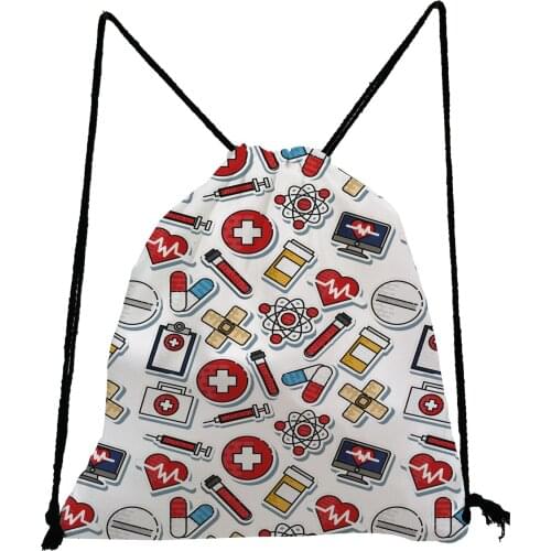 Nurse Drawstring Bags Pharmacy Printed Backpack White Pretty Softback Bag Unisex Travel Bag Fashion Teenage Boys Girls Bookbag