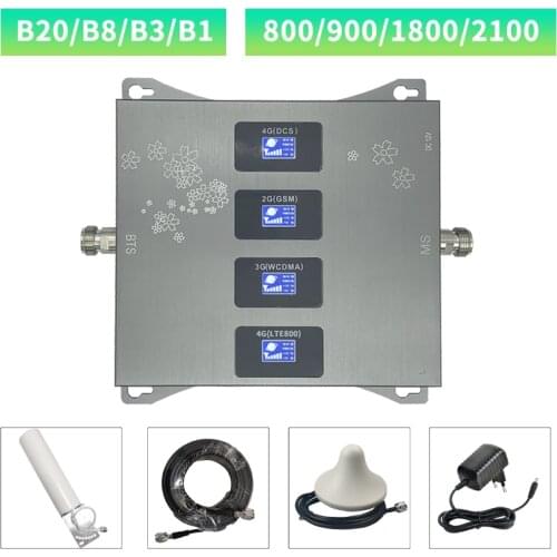 B20 800 900 1800 2100 Mhz Cell Phone Booster Four-Band Mobile Signal Repeater 2G 3G 4G Cellular Amplifier LTE GSM UMTS DCS