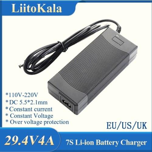 LiitoKala 7S 29.4V 4A 24v li-ion battery pack charger Desktop type fast Power Supply Adapter EU/US/AU/UK AC DC 5521 Converter qu