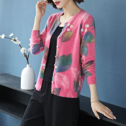Woman Sweaters Cardigan Spring Autumn Printing Small Cardigan Womens Sweater Printing Coat Sweater Loose Sueters De Mujer