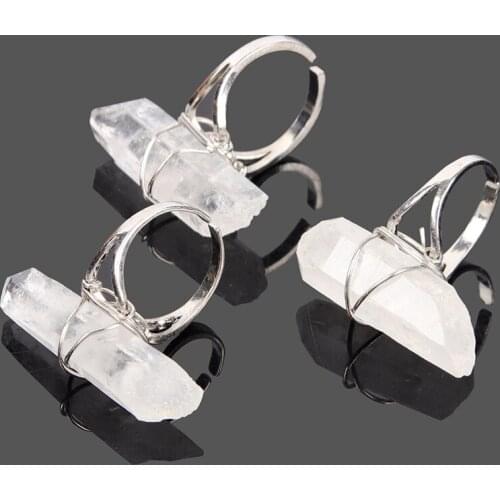 Natural Clear Quartz Crystal Ring Lemurian Quartz Ring Reiki Editation Healing Crystal Stone Woman Jewelry Gifts