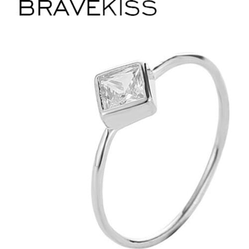 BRAVEKISS Women Cubic Zirconia Square Stone Luxury ring for Ladies Geometric Simple Crystal Rings femme bague jewelry BPR0185