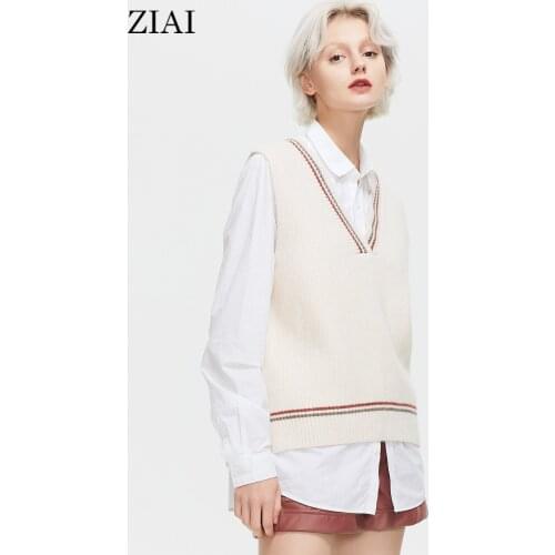 ZIAI 2021New Womens Sweater Vest Oversize Knitted Sleeveless Preppy Blouse Female Autumn Winter Korean Cute Pullover Top ZMY007
