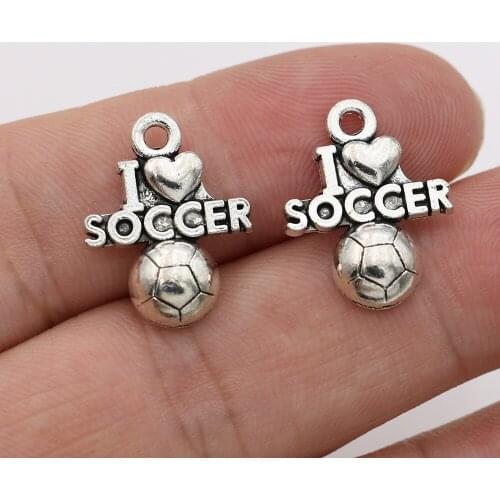 10Pcs Tibetan Silver Plated I Love Soccer Charms Pendants for Jewelry Making Bracelet DIY Handmade 20x16mm