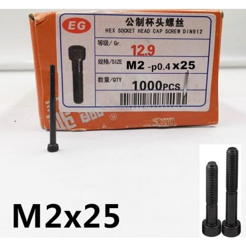 100pcs/lot DIN912 M2 Alloy Steel Screw Hex Socket Head Cap Screw M2*25mm half thread black screw bolt