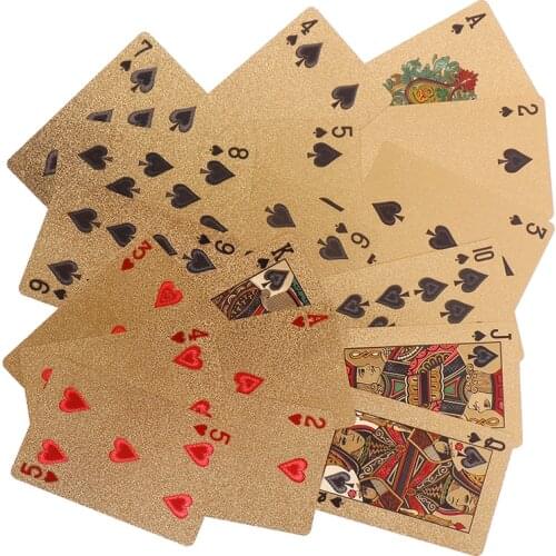 24K Gold Playing Cards Poker Game Waterproof Deck Gold Foil Poker Set Texas Hold'em Blackjack Plastic Magic Card Cards