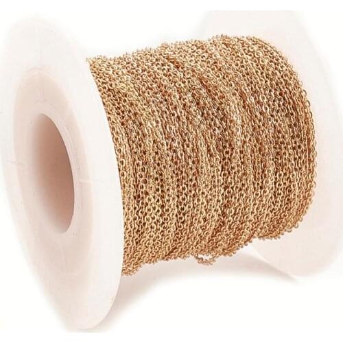 30m/roll Soldered Brass Cable Chains with Spool Real 18K Gold Plated Chains Necklace DIY Jewelry Making Materials 1.5x1.3x0.3mm
