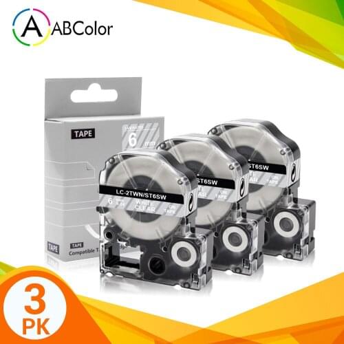 3PK 6mm White on Clear Tape ST6SW LK--2TWN Label Tape Cartridge for Epson King Jim LabelWork LW-300 LW-400 LW-700 label maker