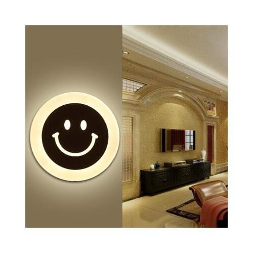 8W Smiley Face LED Wall Light Fixtures Simple Round Wandlamp Bedroom Lamp Acrylic Wall Sconce Lamps Stair Lighting Aplik